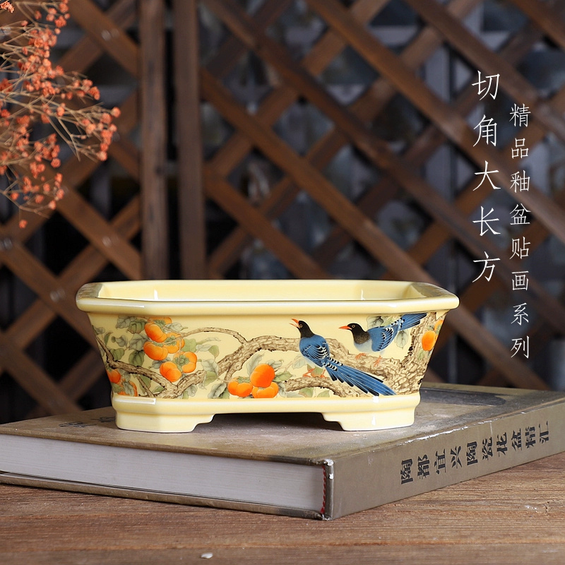 Bonsai Garden For Desk - Vaso bonsai rettangolare in porcellana, motivo